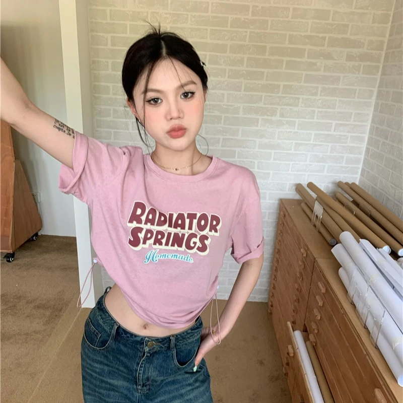 Women's T-shirt Summer Cute O-neck Design Sense Y2k Tops Students Loose Versatile Sweet Short Tees Female Graphic T Shirts
