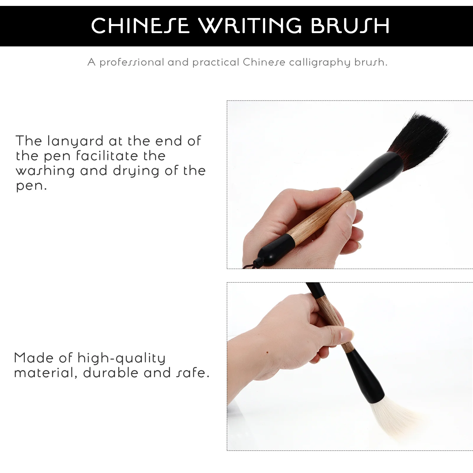 

2Pcs Chinese Calligraphy Brush Set Goat Hair Painting Drawing Pen Lanyard Handle Traditional Writing Art Stationery