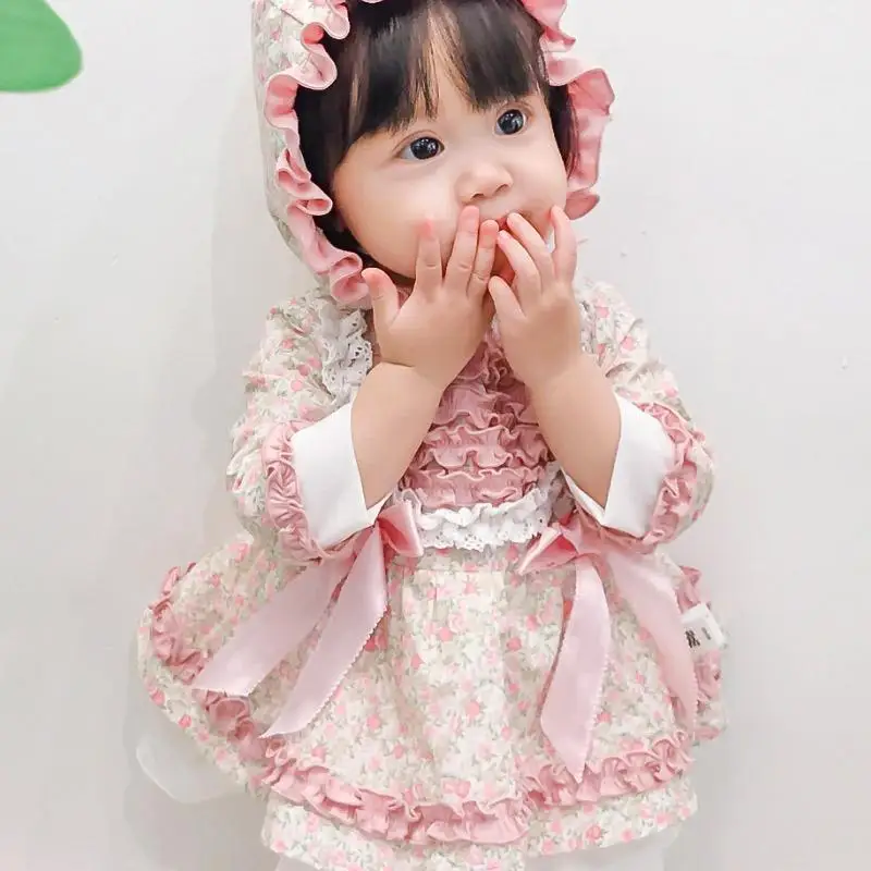 Girls\' Princess Dresses Little Princesses Children\'s 2024 Spring Lolita Clothing Stylish Baby Girls\' Clothing floral lace