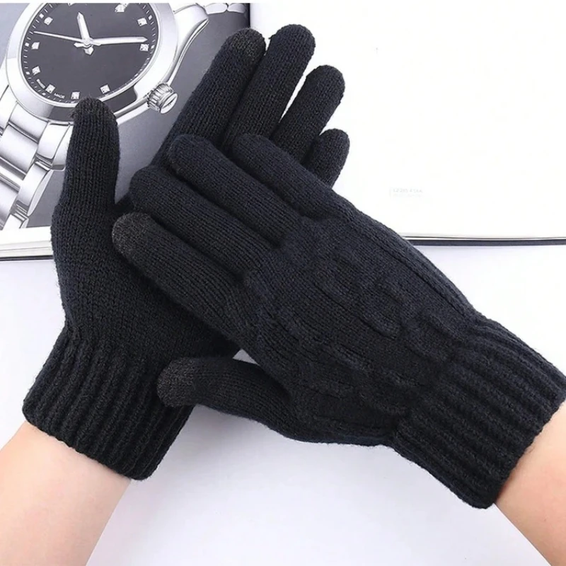Winter Gloves with Thickened Yarn, Men's and Women's Jacquard Fleece Touch Screen, Finger Gloves for Warmth and Cold Protection