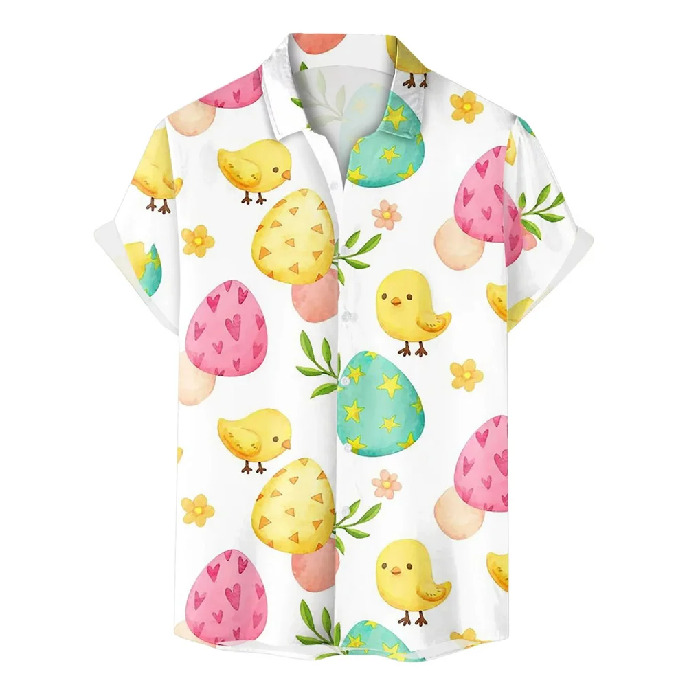 New 3d Cartoon Printed Hawaiian Shirt Men Women Summer Clothes Easter Day Rabbit Beach Shirt Egg Kids Gifts Blouses Button Tops