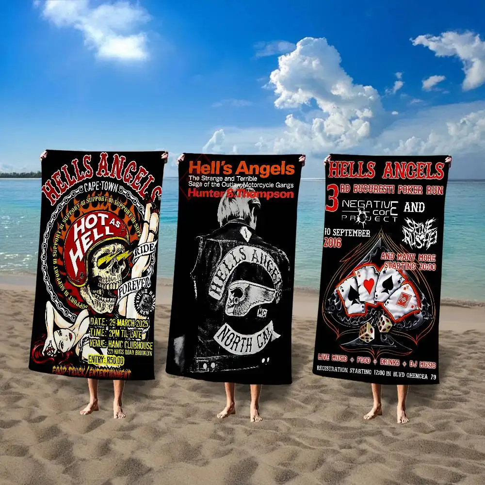 Image of H-Hells A-Angels Moto Cool Skull Classic Movie Große Mikrofaser-Strandtücher, schnell trocknendes Handtuch, Sand-Strandtücher, für Pool, Reisen, Schwimmen