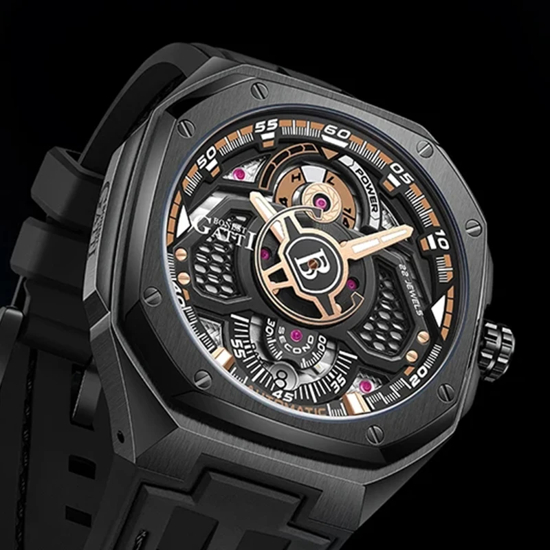 

BONEST GATTI Automatic Mechanical Watch Men Sport Car Inspired Chronograph 50M Waterproof Luminous Simple Business Wristwatch