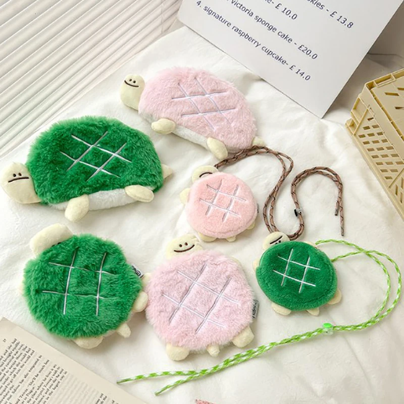 Japan Cute Plush Cute Turtle Doll Coin Purse Wristlet Bag Cartoon Wallet Mini Zipper Girl Coin Wallet Cable Headset Bag