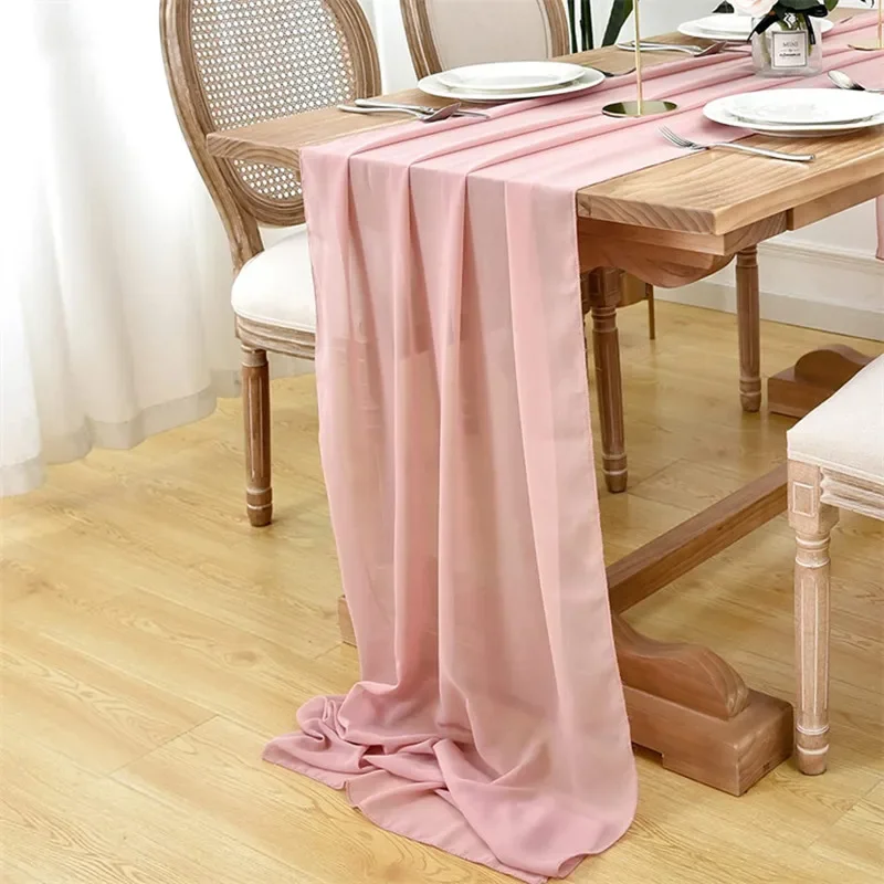 Chiffon Table Runner 30*300cm Romantic Boho Table Runner for Wedding Birthday Party Bridal Valentine's Day Table Decoration