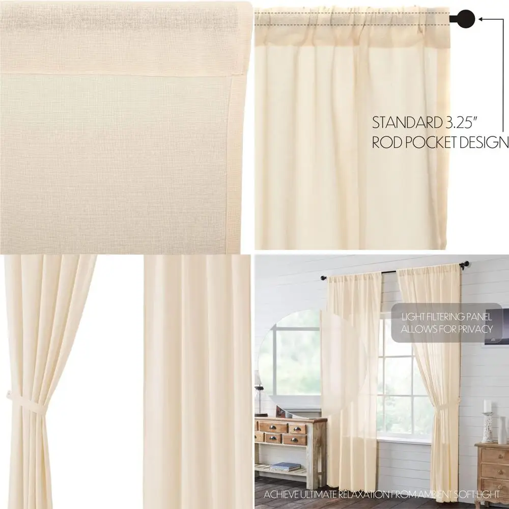 

Beige Tobacco Cloth Farmhouse Style Curtains, 96x40, Pair