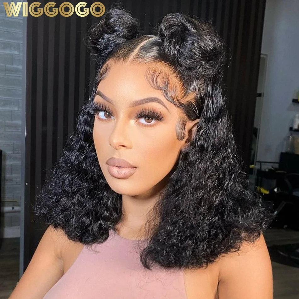 Wiggogo Short Bob Wigs Curly Lace Front Human Hair Wig Deep Wave Frontal Wig 13X4 Hd Lace Frontal Wig 4X4 Closure Wigs