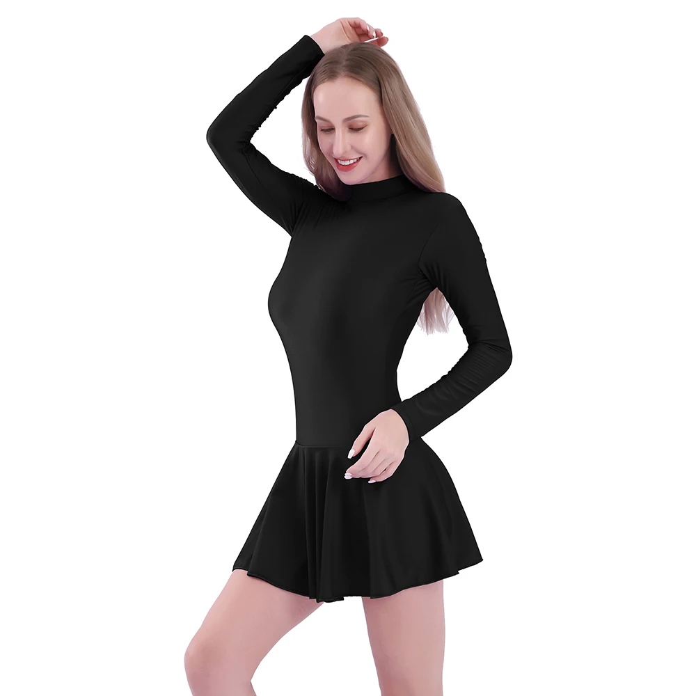 AOYLISEY Girl Long Sleeve Leotard With Skirt Dancewear High Neck Ballet Tight Jumpsuit Gym Costume YogaLatin Gymnastics Dresses