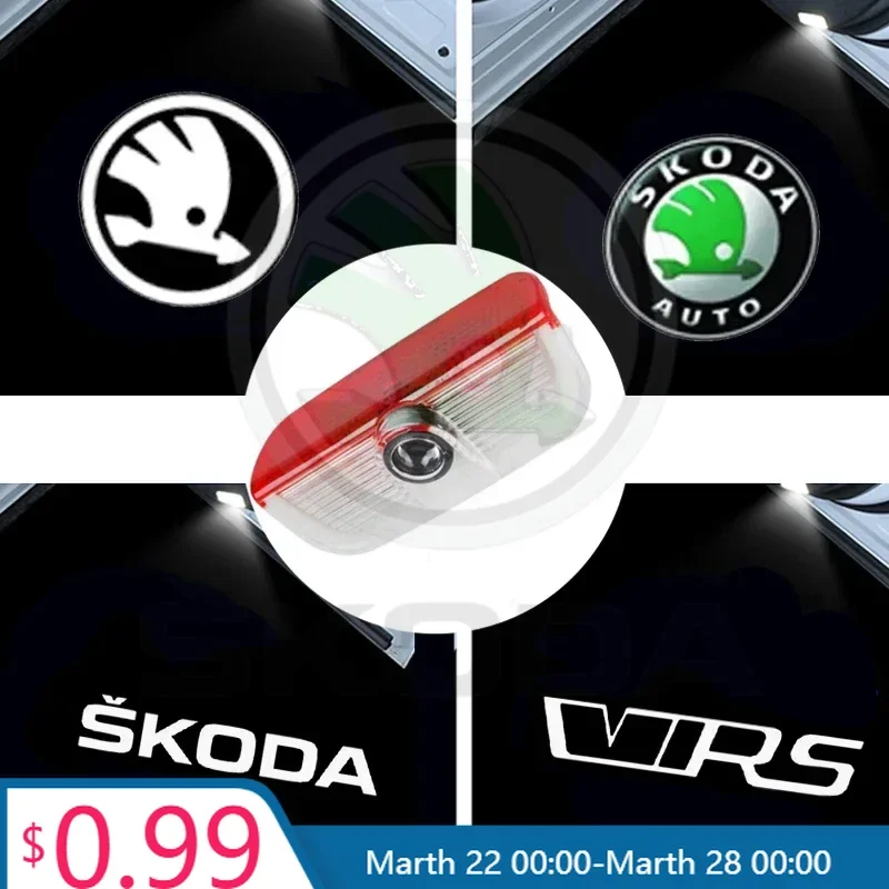 

2026 Hot Car Sticker For Skoda 2PCS Car Door Welcome Courtesy Logo Lights Ghost Projector Shadow Lamps For Skoda VRS Fabia Octav