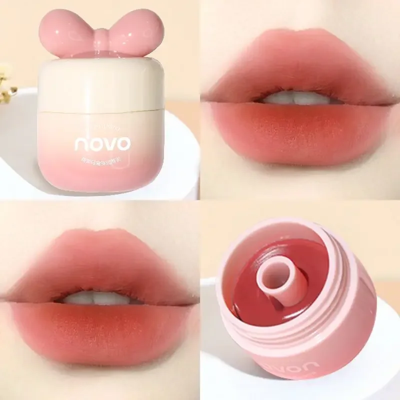 NOVO Jar Lip Mud Long Lasting Non-Stick Velvet Matte Nude Matte ลิปสติกน่ารักความงาม Lip GLOSS แต่งหน้า Maquillajes Para Mujer