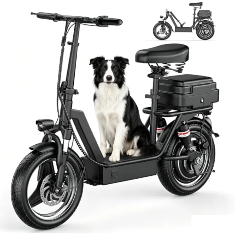 

Adult electric scooter with seat: 1400W peak motor, 48V 18Ah battery, 25MPH speed, 35-mile range, 14x2.5 fat tires, foldable de