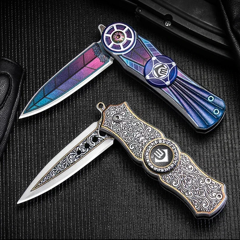 Fingertip rotary Knife Outdoor Tactical Knife Camping Survival Pocket folding blade knife 7Cr13Mov steel handle