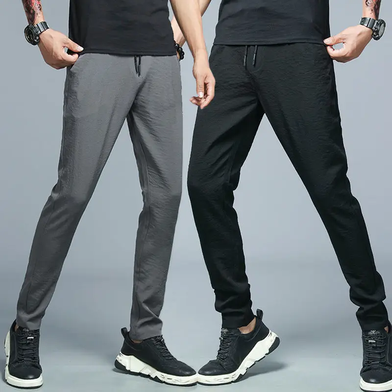 Summer Ice Silk Pants Men\'s Casual Pants Loose Thin Ultra-thin Trousers Men\'s Sports Pants Trousers 120KG Can Be Worn