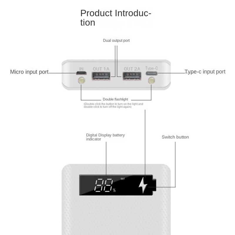 18650 Battery Power Bank Case LCD Display Support 20000Mah LCD Display For 8X18650 Battery DIY Powerbank Case