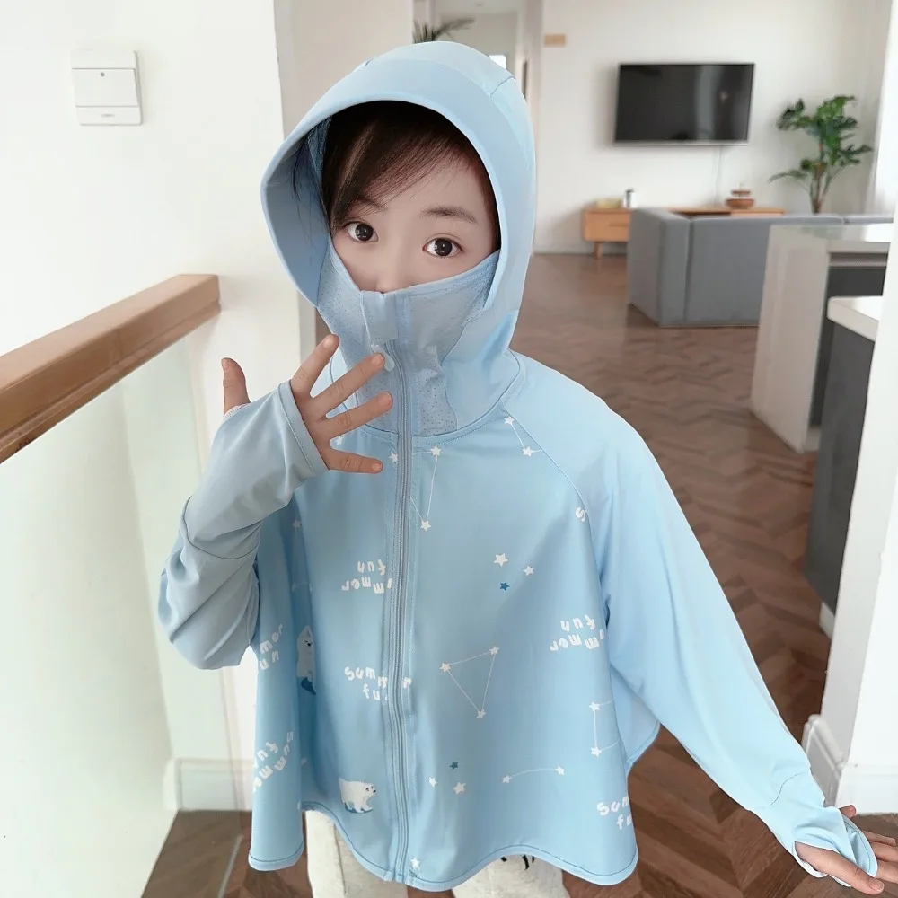 Hat Sunscreen Hoodie with Mask Veil Thin Long Sleeve Children Sun Protection Clothing Arm Sleeves UV Protection