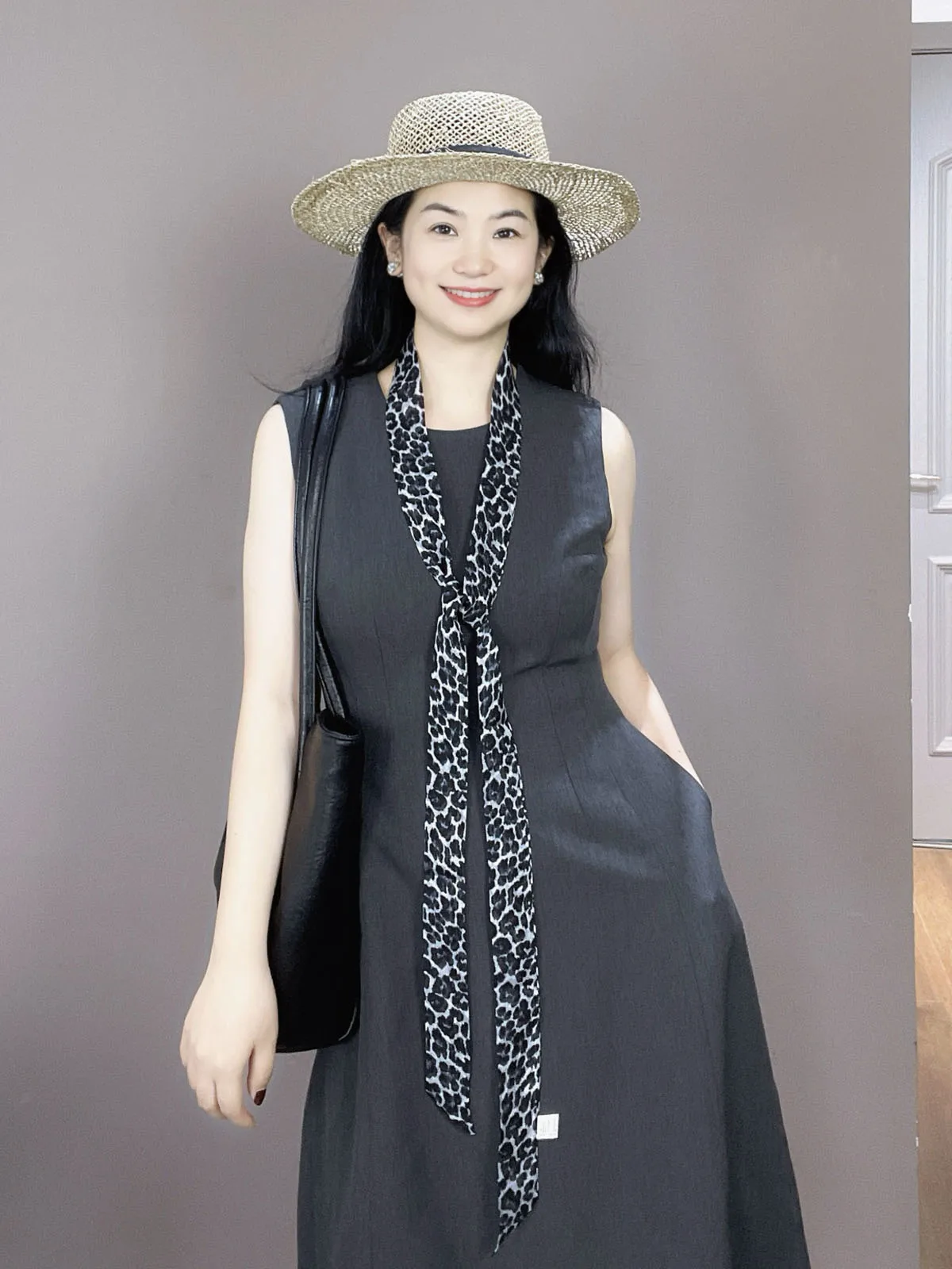 エレガントな黒の斑点模様のシルクスカーフ女性の-00-マルベリーシルクナローロングベルトハイエンド感漂うリードサマーファッション