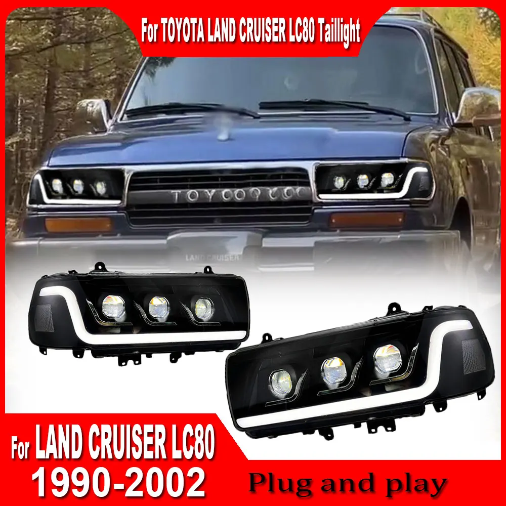 Pair Car Light For Toyota Land Cruiser LC80 1990-2002 Headlight LED Projector head Lamp Daytime Running Light Auto Accessories