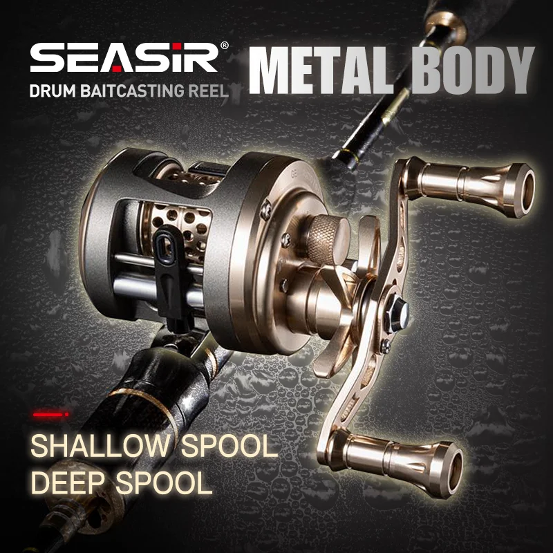 SEASIR JH Drum Baitcasting Reel Metal Body Micro/Deep Spools High Strength Max Drag 7kg Bearing 9+1BB Saltwater Fishing Reels