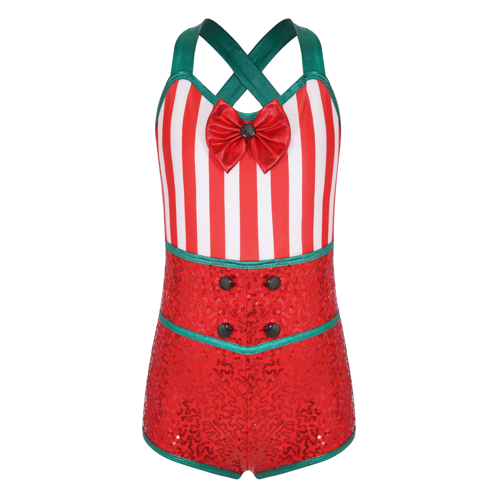 Meisjes Pailletten Gestreepte Dance Turnpakje Candy Cane Jumpsuit Voor Kerst Carnaval Party Performance Kostuum Gymnastiek Danskleding