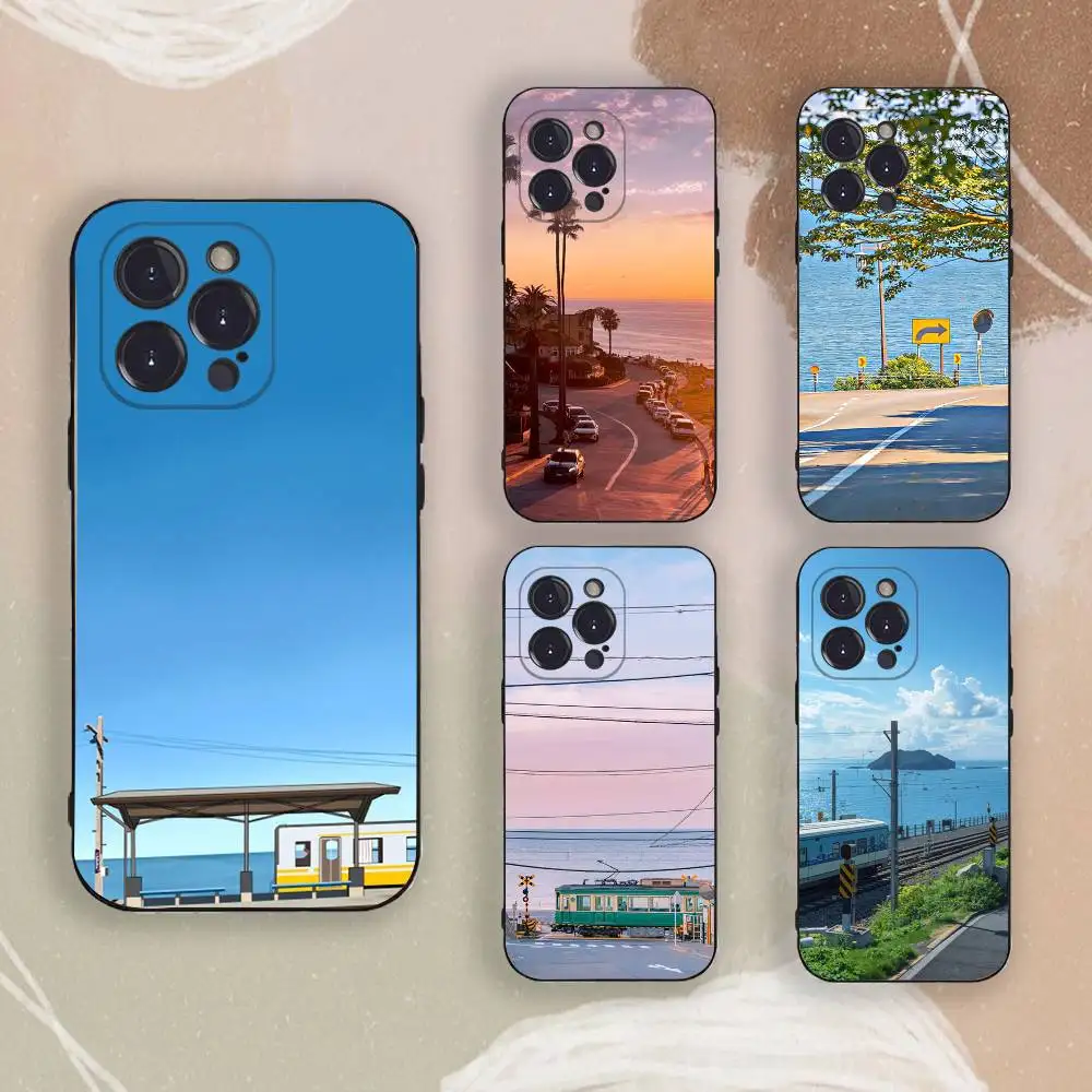 

Seaside Station Phone Case For iPhone 17,16,15,14,13,12,11,Pro,X,XS,Max,Plus Soft Black Cover