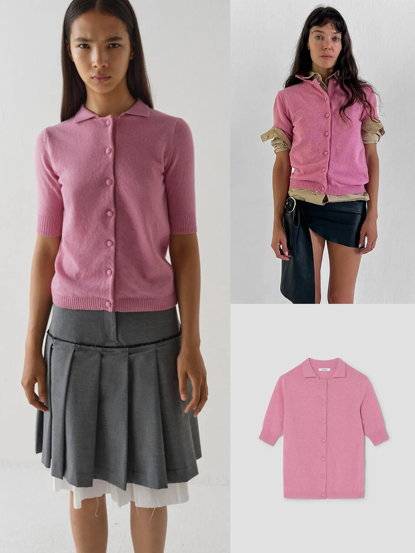 

Розовый вязаный кардиган Gimaguas с пуговицами, топ с коротким рукавом, приталенный, из хлопка, весенний, модный женский свитер