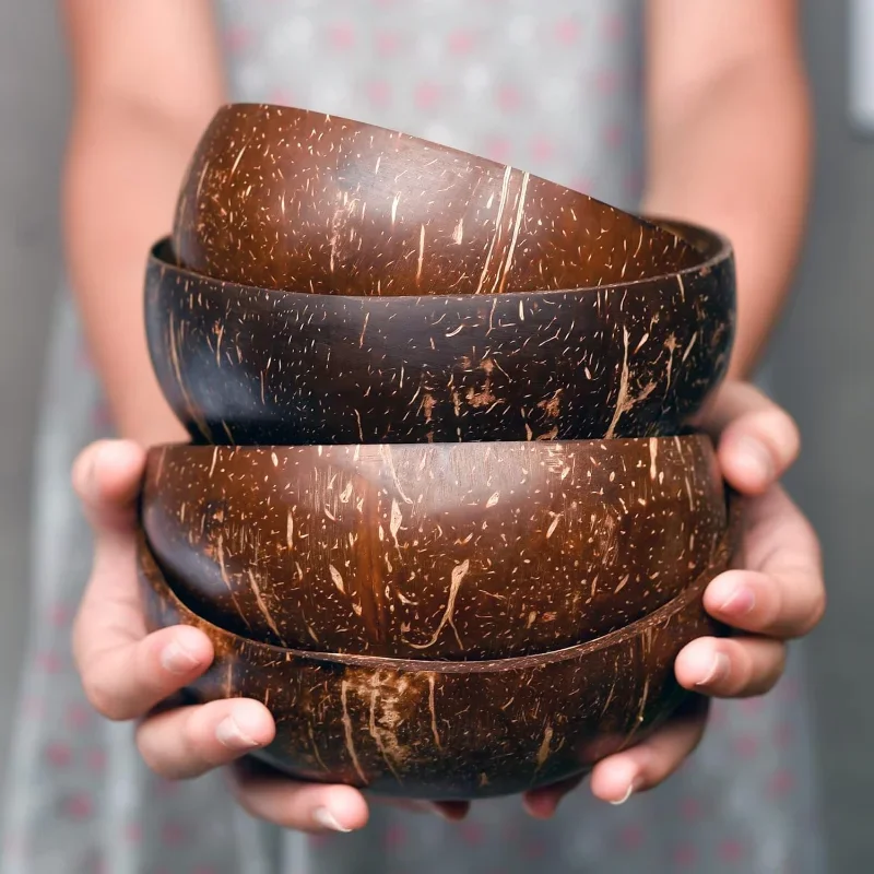 طقم أواني عشاء من جوز الهند الطبيعي ، أواني حاويات خشبية للحلوى سلطة فواكه ، أواني طعام للمطبخ ، 12-15 *