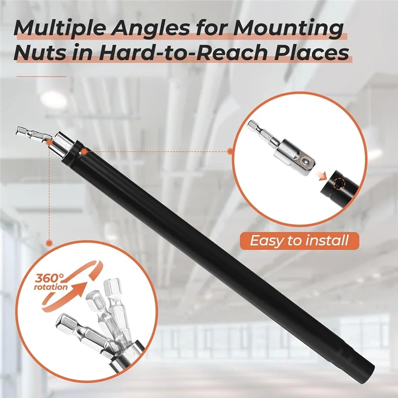 A58Z 9/16Inch Hollow Socket, Hollow Nut Driver With 0.64Inch Hex Shank For Long Threaded Ceiling Bolts Fastening Applications