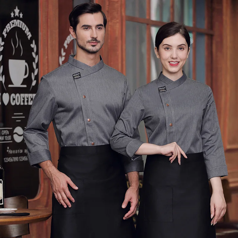 

Рабочая одежда для поваров, мужская, с длинными рукавами, осенне-зимняя, для мужчин, работающих в западных ресторанах, одежда для поваров, одежда для пекарей кондитерских.