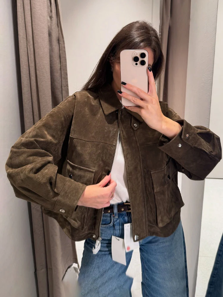 

HH Female Autumn Casual Chic Solid Jackets Long Sleeve Turn-Down Collar Pockets Buttons Zipper Women's Fashion Coats