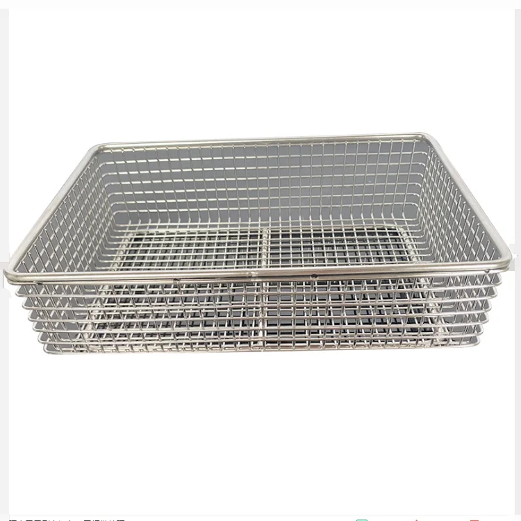 Stainless Steel Wire Mesh Surgi cal Instruments Sterilizer Accessories Fine Mesh Baskets With Locking Clip, Endoscope Basket