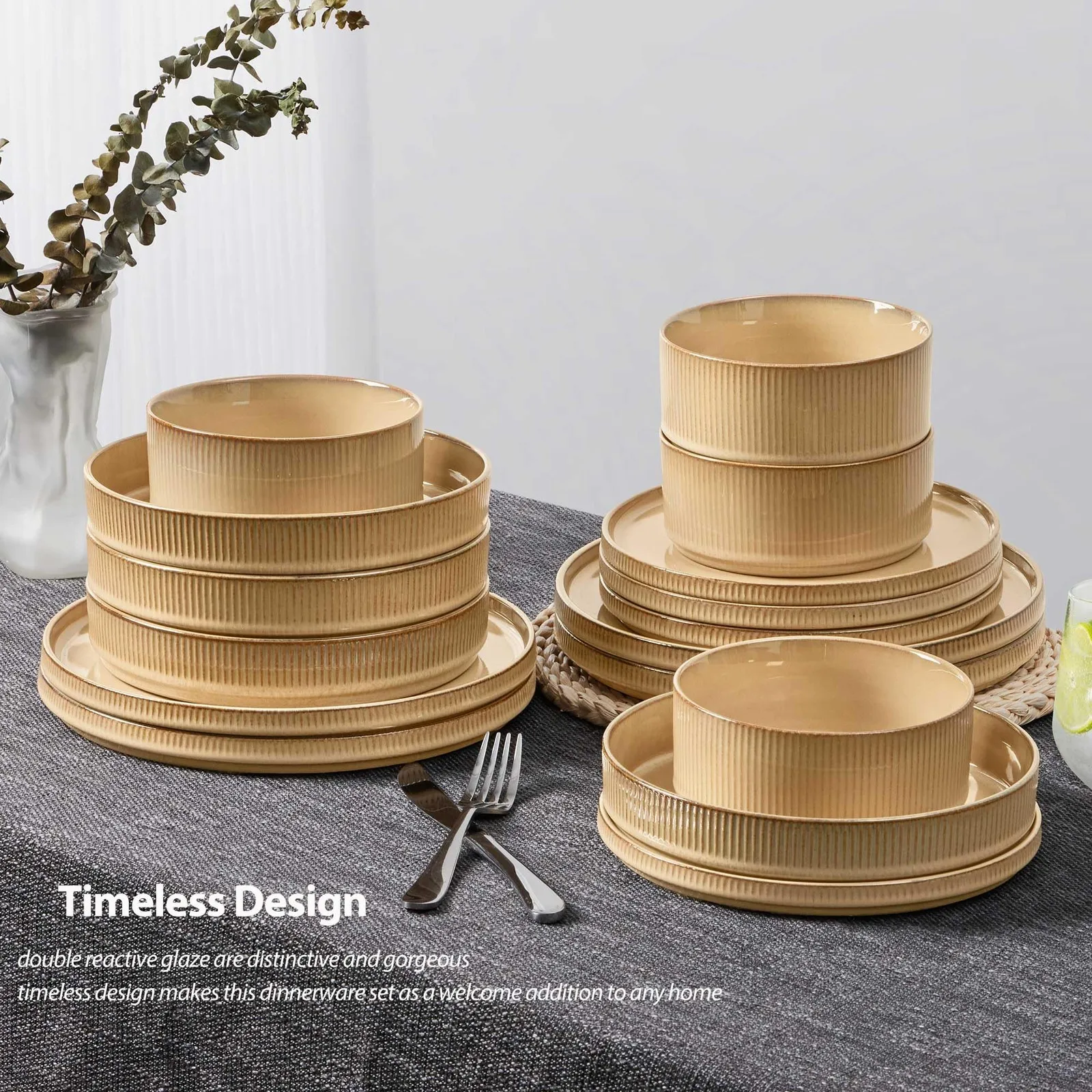 Ceramic Tableware Set16 Piece Ceramic Dinnerware Set with Double Bowls Perfect for Modern Dining