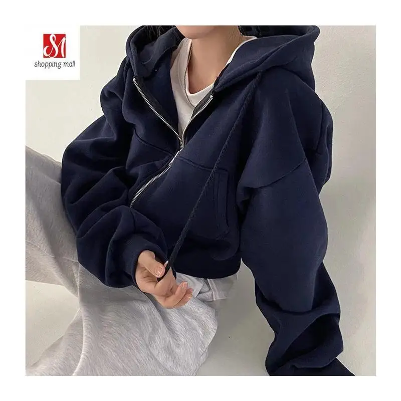 Damska bluza z kapturem w stylu koreańskim, jesienno-zimowa, długa, ocieplana włóknem bawełnianym, okrągły dekolt, długość ortodoxna, wzorzysta.