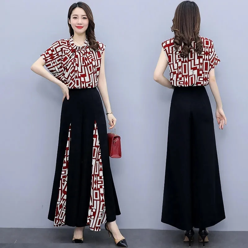 

Ladies Suit Two-Piece Summer New Casual Short Sleeve Fashion Joker Printed Pants Elegant Temperament Leisure And Comfortable Sui