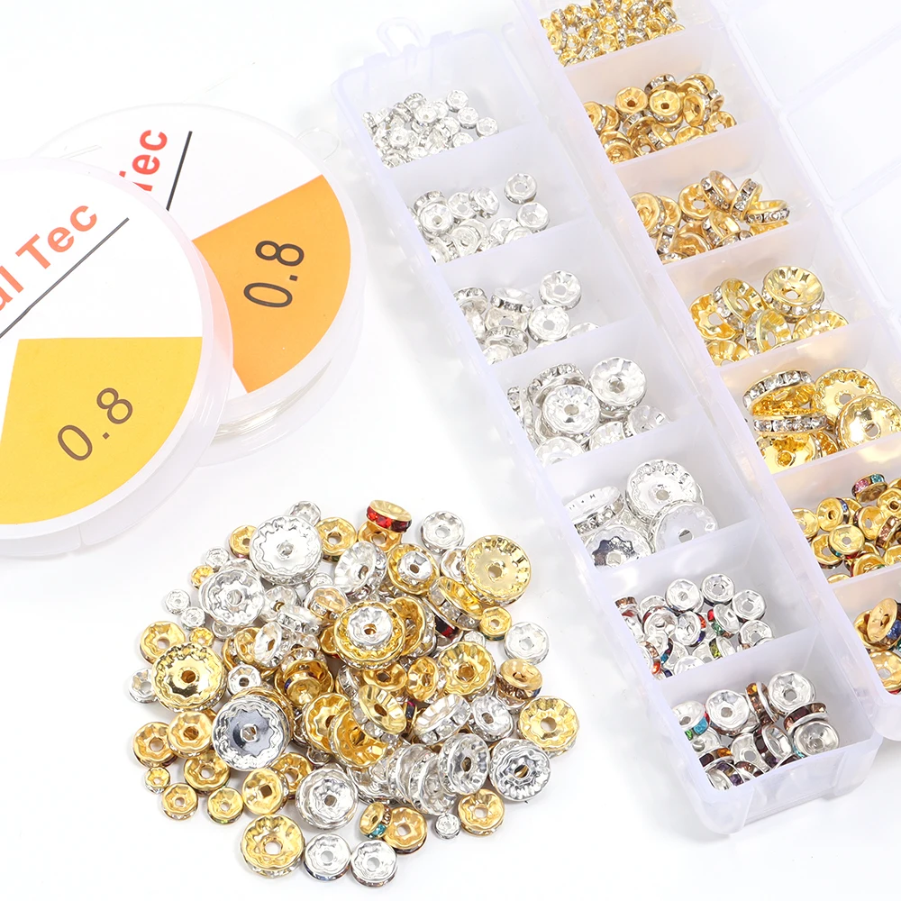 1 Box 4/6/8/10/12mm Copper Rhinestone Rondelles Crystal Beads Gold Color Round Loose Spacer Beads For DIY Jewelry Making