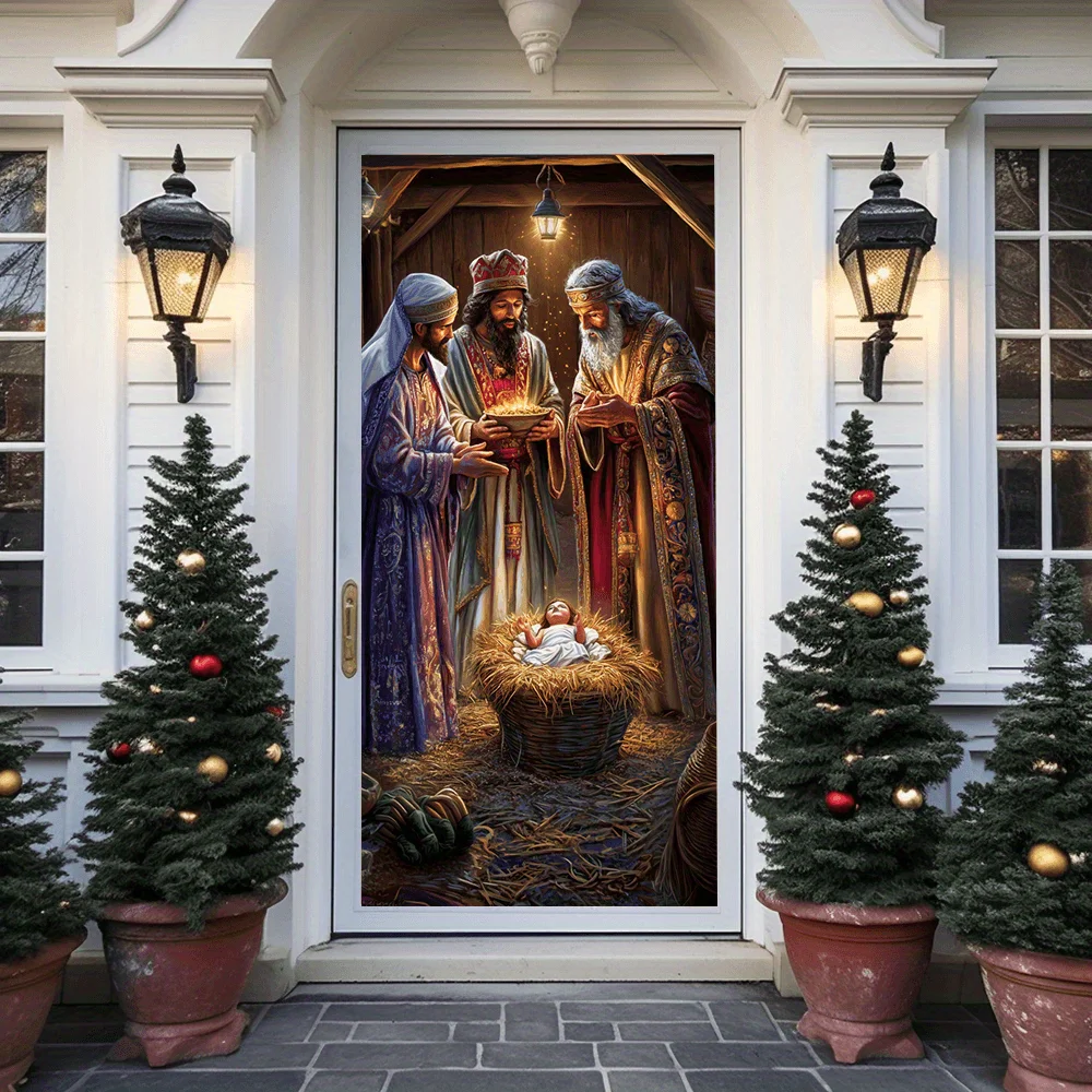 2D-Türflagge, 1-teilig, Weihnachtszene, Garagentor, langlebige Außendekoration für Ferienhäuser und Gärten