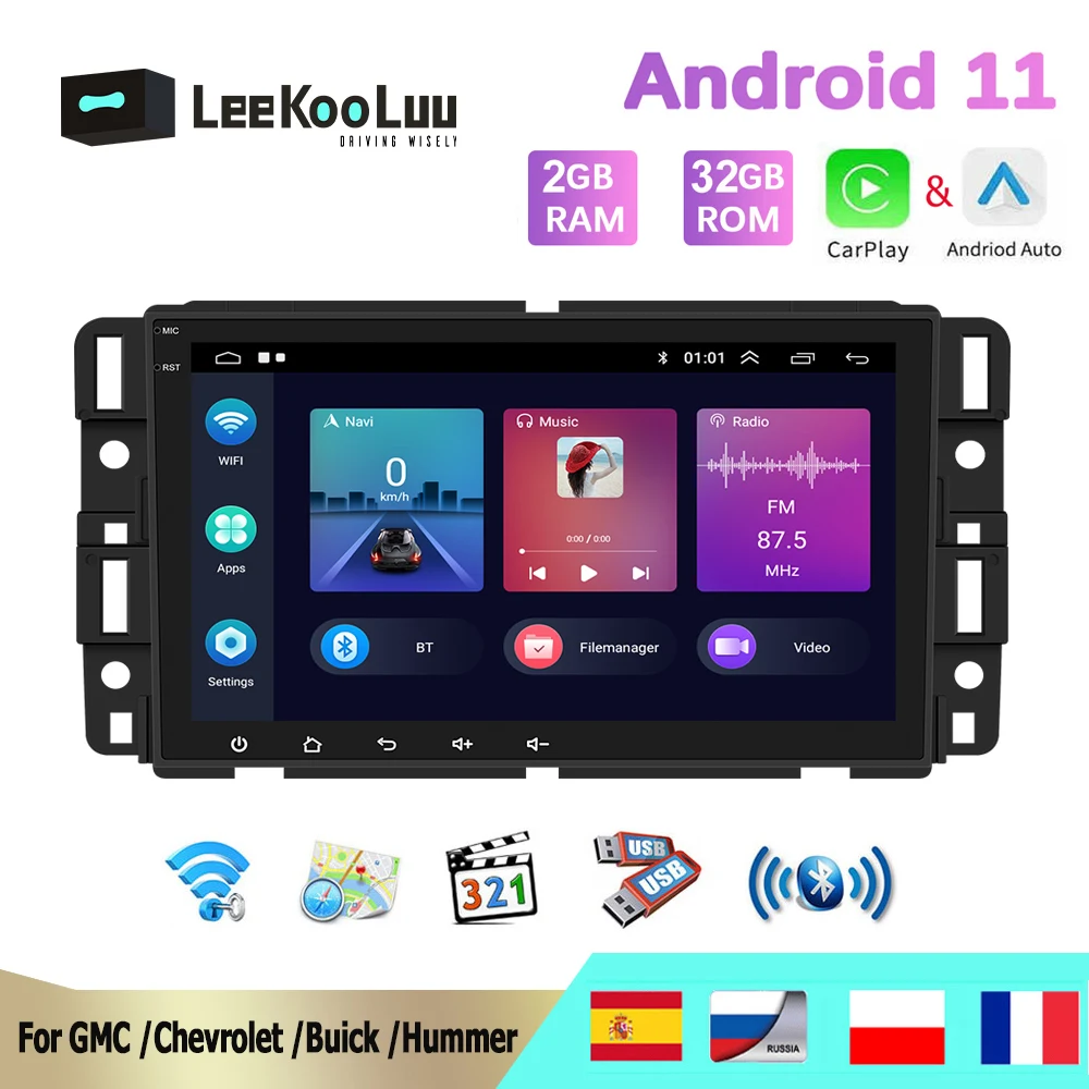 

LeeKooLuu Autoradio 2 Din Android 11 Car Radio for GMC /Chevrolet /Buick /Hummer GPS Multimedia Player WiFi Wireless Carplay