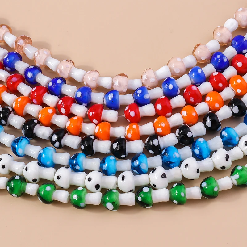 Leslie 10pcs Cute Glass Mushroom Shape Beads Colorful Loose Beads For Jewelry Making DIY Craft Handmade Finding Accessories