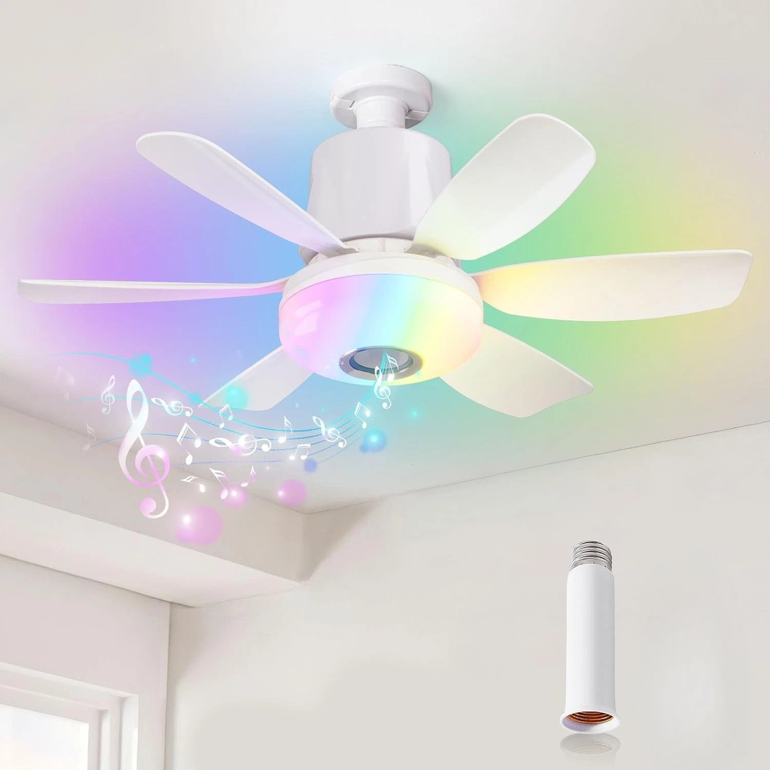32W 4 in 1 Socket Fan Light with Remote and Dimmable Led Light, Bluetooth SpeakerFan, Screw in Base for Bedroom Kitchen
