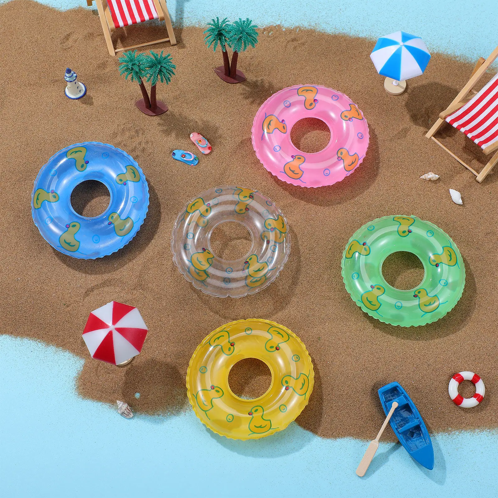 15Pcs Tiny Inflatable Swimming Rings Mini Size Bright Colors Adorable Duck Print Kids Swim Ring Photography Props Desktop Mini