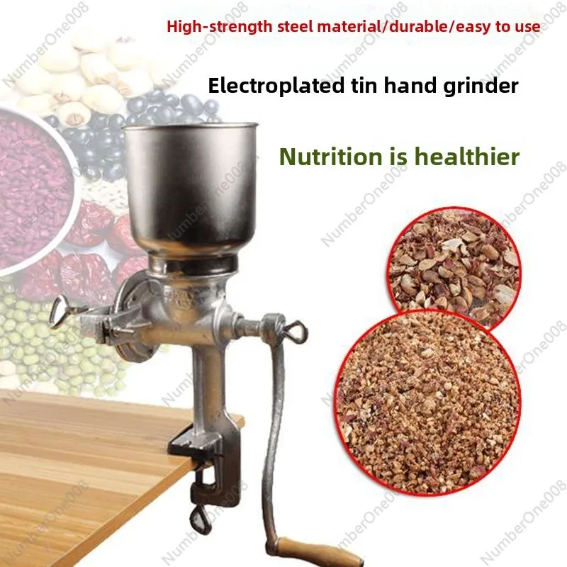 Tin Plated Cast Iron Grain Grinder, Manual Coffee Mill for Corn and Wheat, Adjustable Hand Crank Grinding Machine for Home