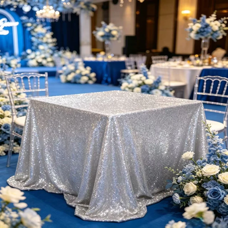 Shiny Sequin Round Tablecloth Sparkly Fabric Table Cover Wedding Banquet Party Decor Multi Round Sizes Available