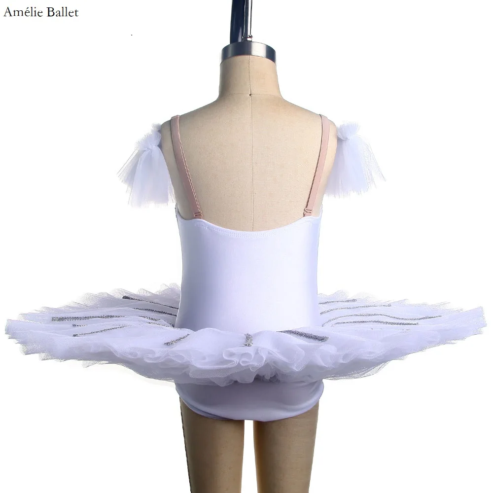 PLL005 White Spandex Pre-Professional Ballet Dance Tutu Pancake Tutu Skirt for Child Pleated Tulle Tutu Dance Costumes