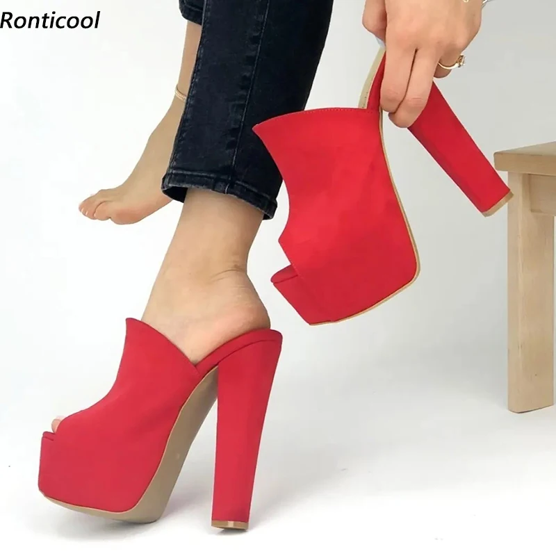 

Ronticool/женские сандалии ручной работы на платформе, шлепанцы, великолепная розовая и фиолетовая обувь для вечеринок на массивном каблуке с круглым носком, размер США 5-20