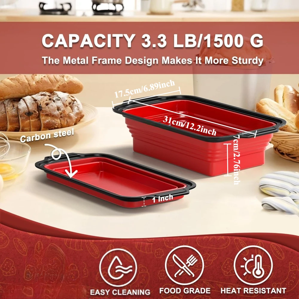 مقلاة رغيف خبز من السيليكون مقاس 12 بوصة مع إطار معدني معزز قالب خبز غير لاصق قابل للطي لكعك البراونيز محلية الصنع رغيف اللحم #5