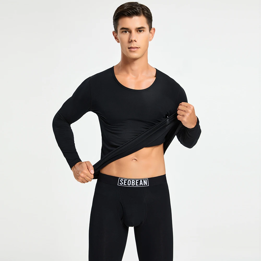 Winter Men Thermal Underwear Warm Soft Cotton Fleece-Lined Warm Panels Long Johns Thermo Clothing Pajamas Set