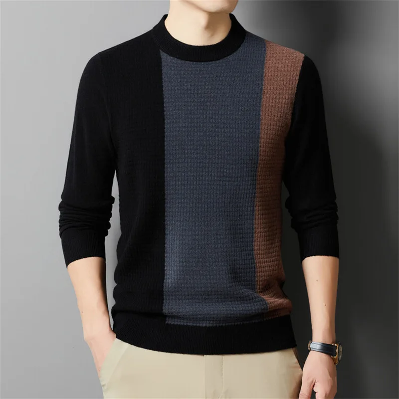 2025  new lunching sweater men autumn&winter fashion leisure O neck geometric paatern contrast style popular knitting