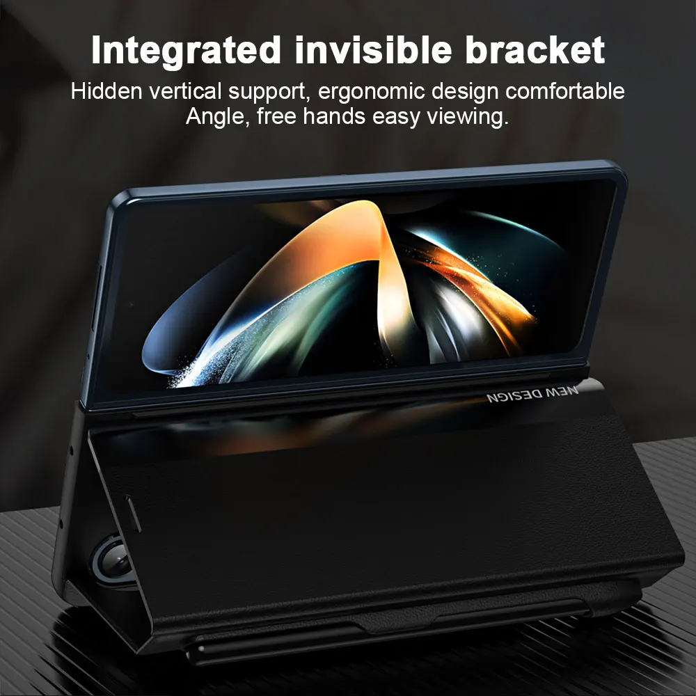 Business All-inclusive Anti-fall Leather Cover For Samsung Galaxy Z Fold 5 4 Magnetic Clamshell Bracket Phone Case With Pen Slot