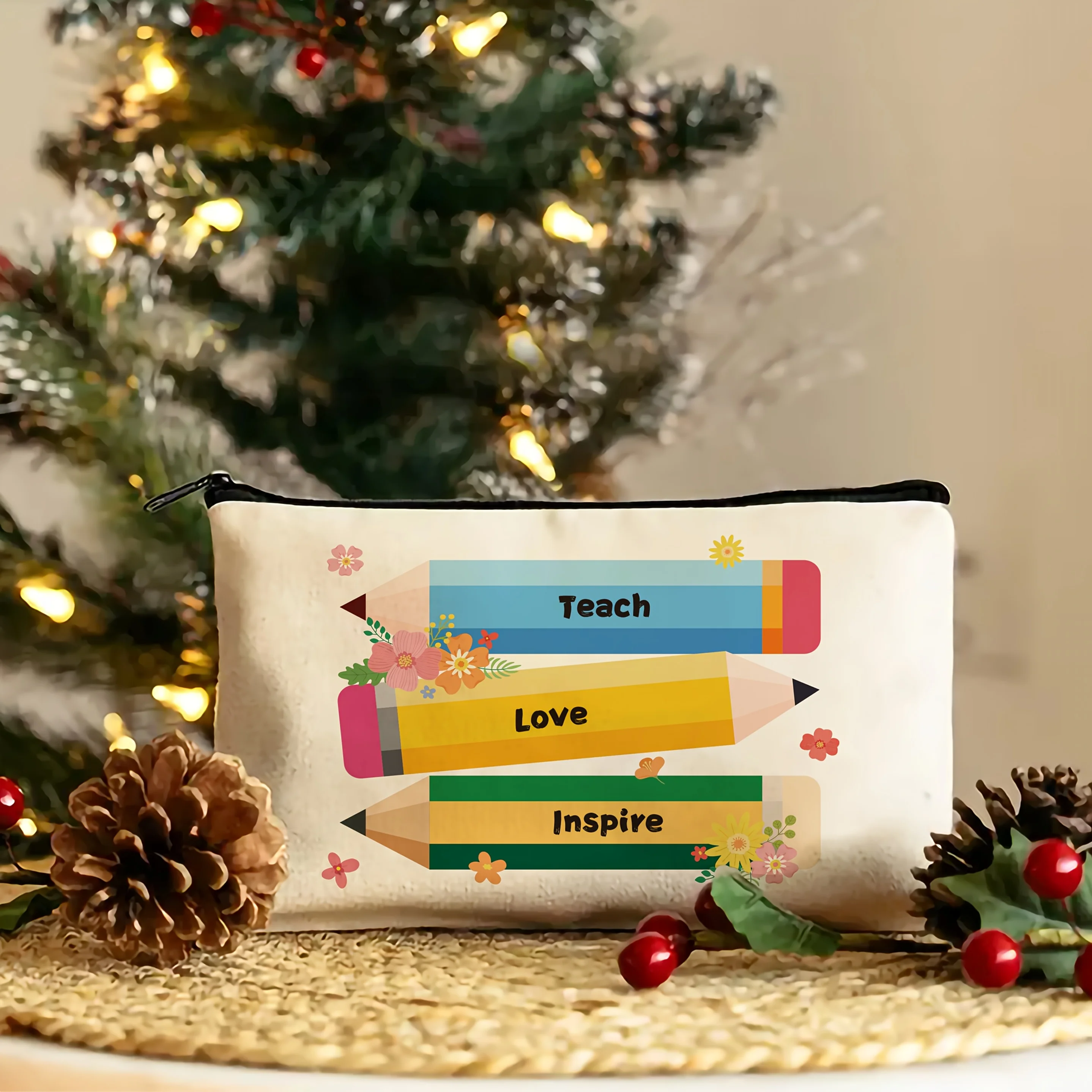 Trousse de maquillage cadeau ATeacher's Day - jolie pochette multifonctionnelle à fermeture éclair pour femme, sac de rangement de bijoux