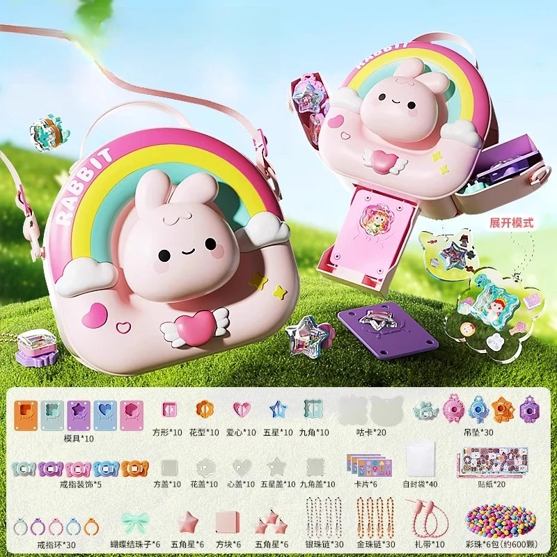 

Cute Rabbit Camera DIY Card Making Kit Cream Stickers Acrylic Keychain & Ring Charms Handmade Craft Gift for Girls Kid Birthday