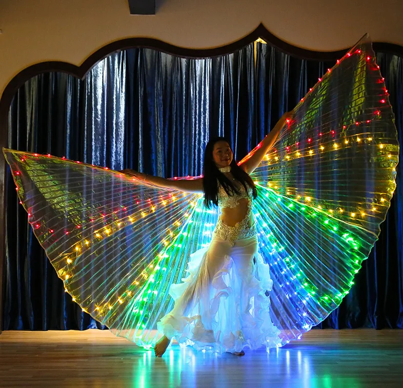 Performance de dança do ventre para mulheres e meninas, asas de borboleta LED, fantasia de asa em forma de leque com bastão, acessórios meninas